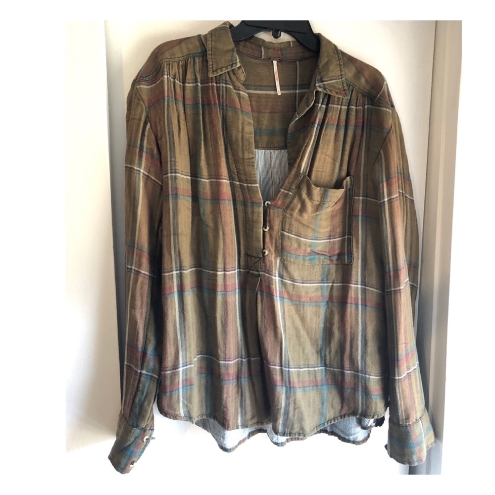Free People, Oversized Flannel, Olive, xs